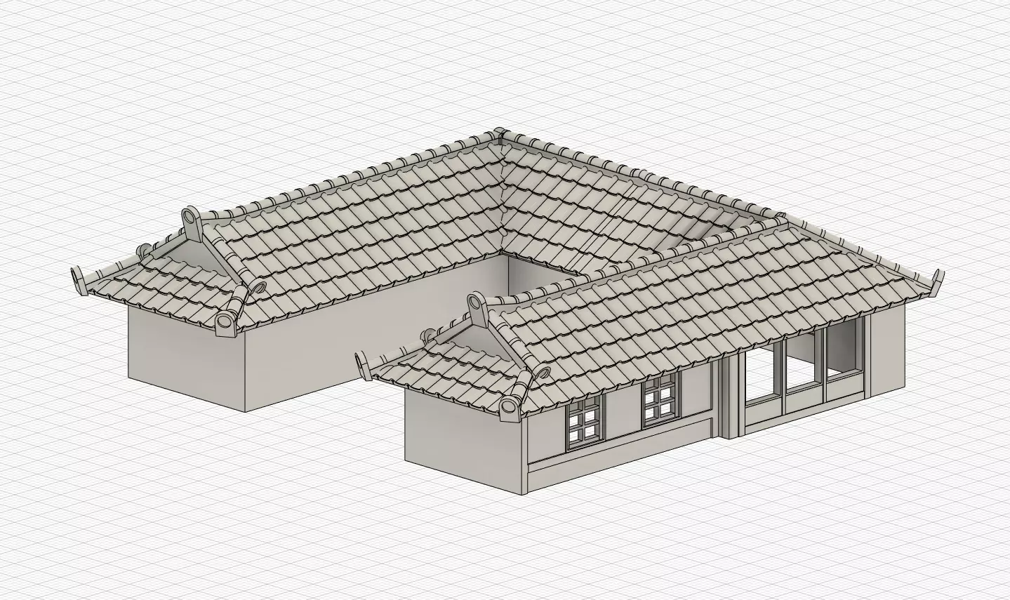 Korean traditional house U shape 3D print model_3