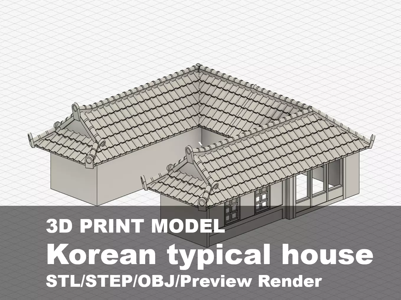 Korean traditional house U shape 3D print model_0