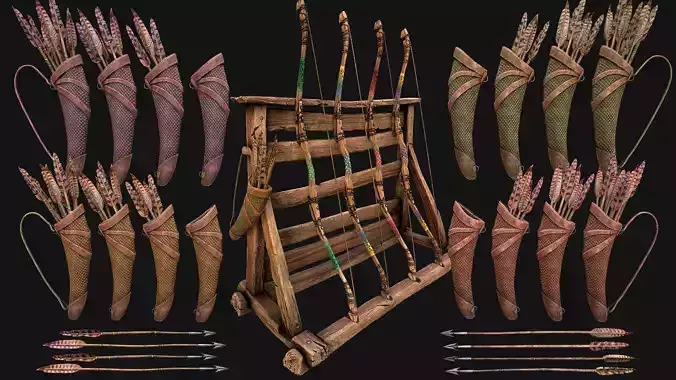 Medieval Armory Rack Stand Weapons Bow Bows  Archer Pack