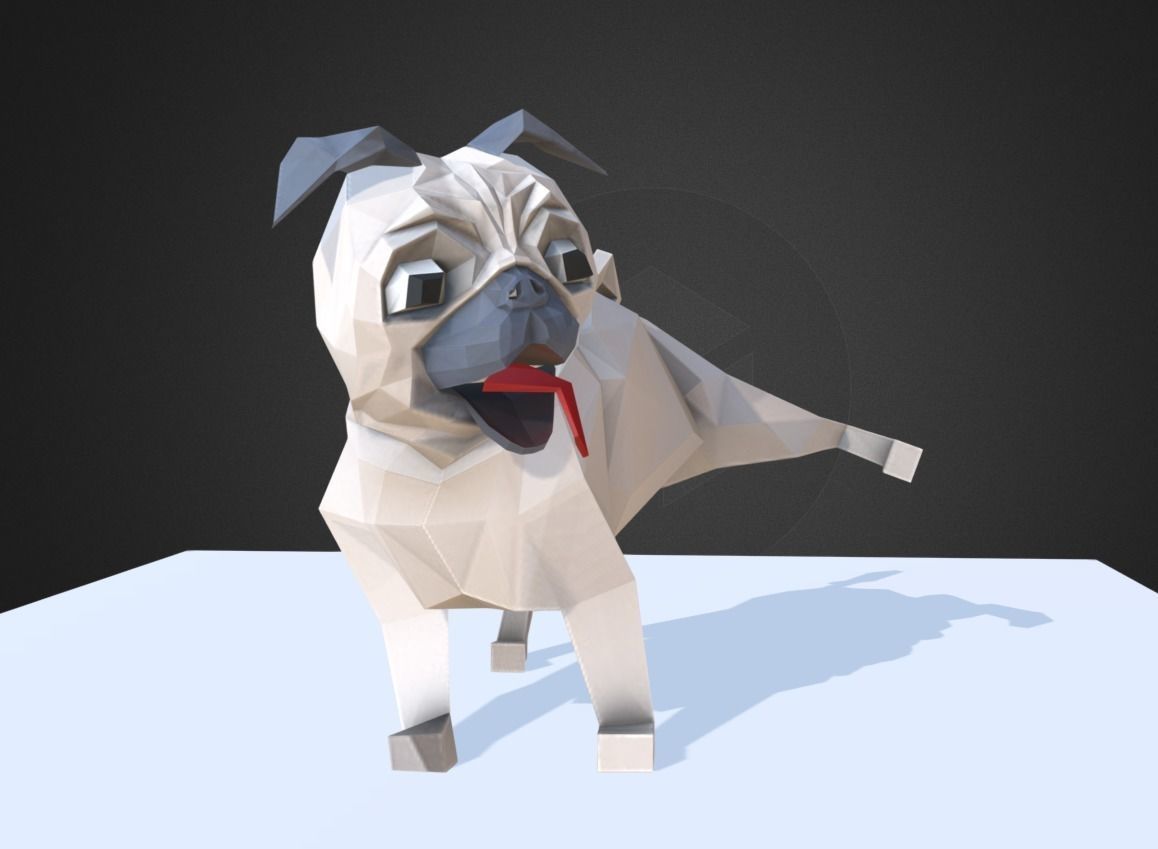 Dog Pug Low-poly 3D model_6