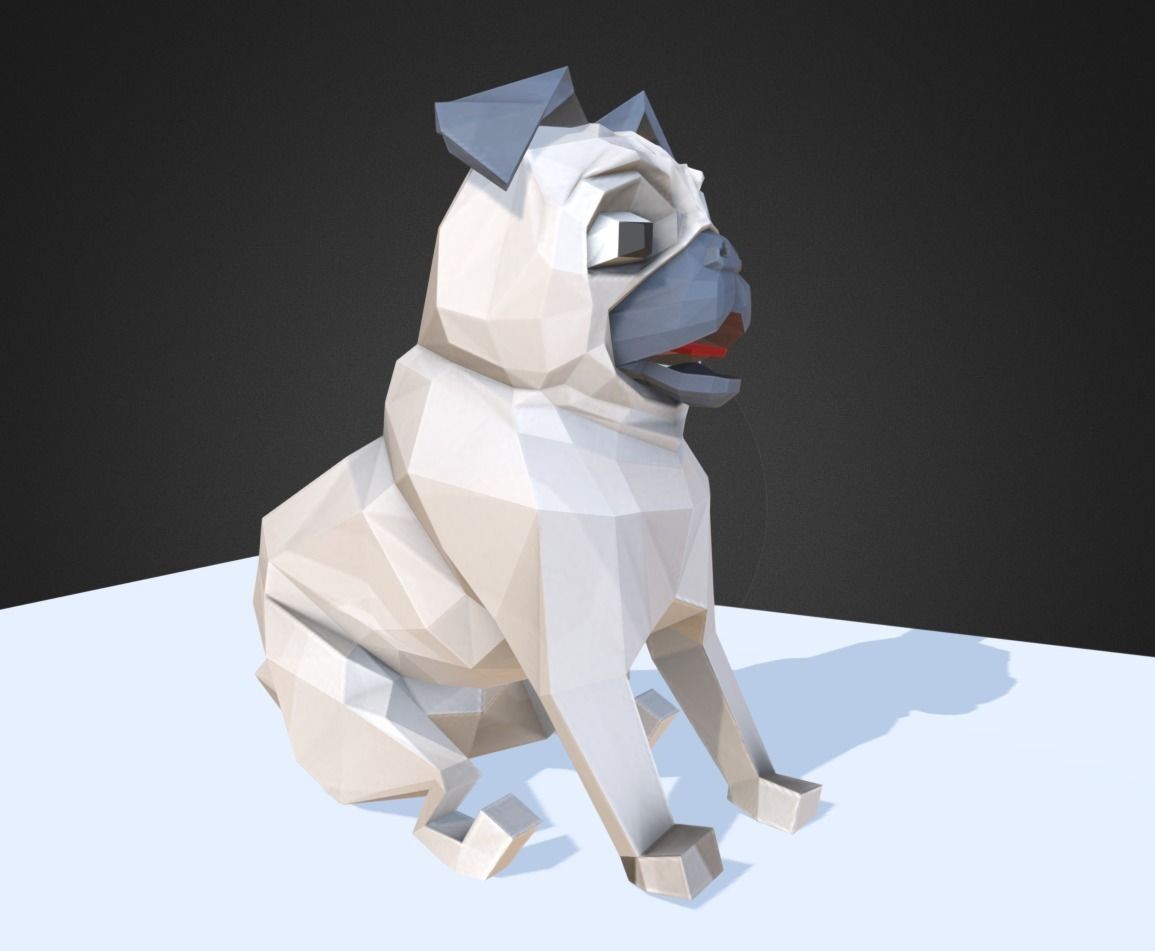 Dog Pug Low-poly 3D model_4