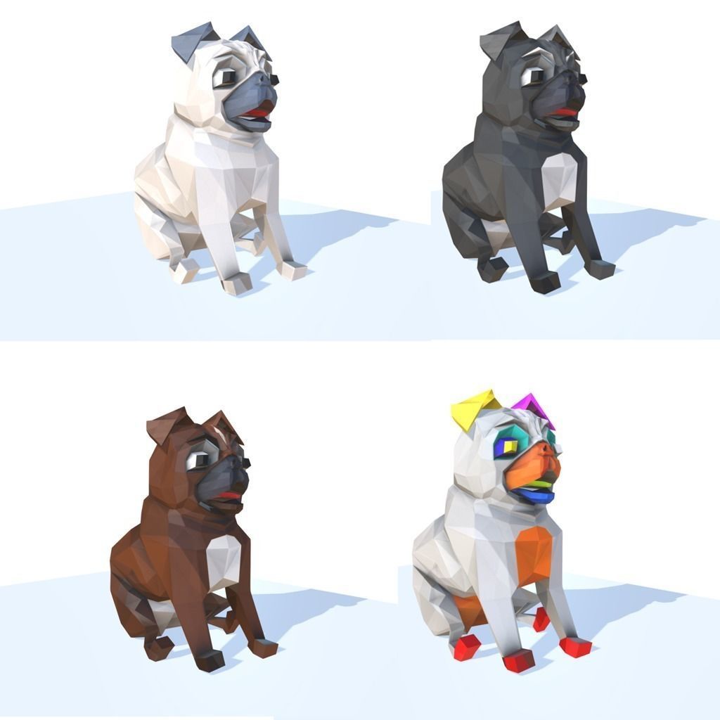 Dog Pug Low-poly 3D model_15