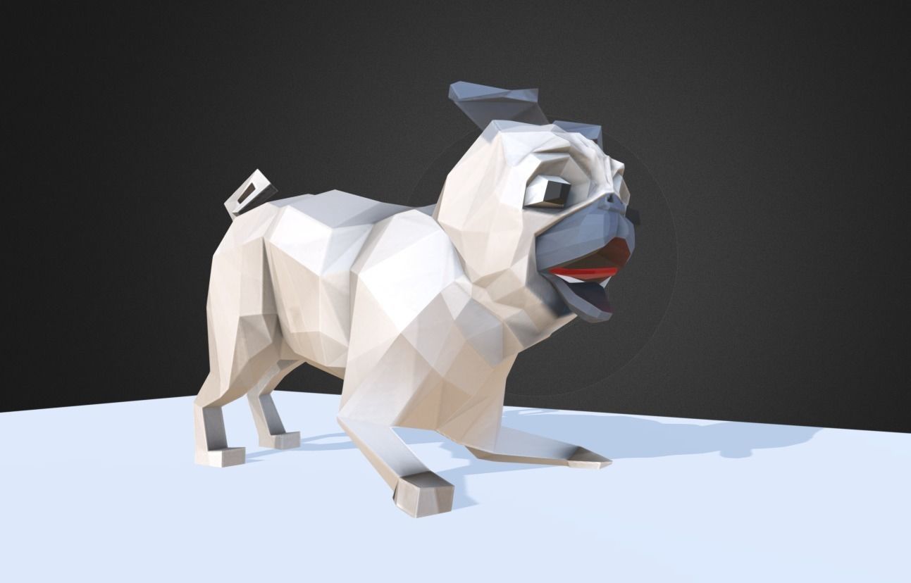 Dog Pug Low-poly 3D model_9