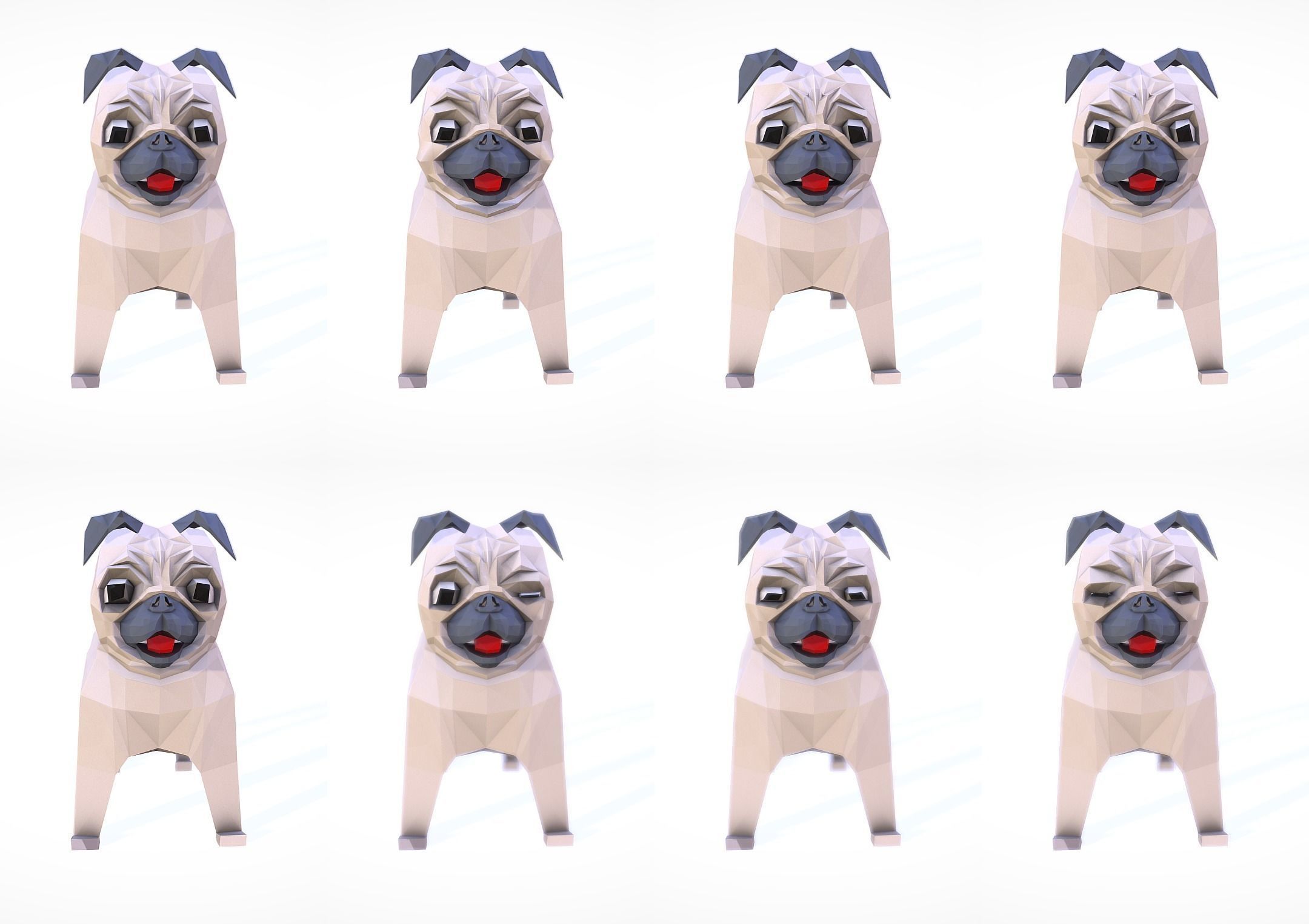 Dog Pug Low-poly 3D model_13