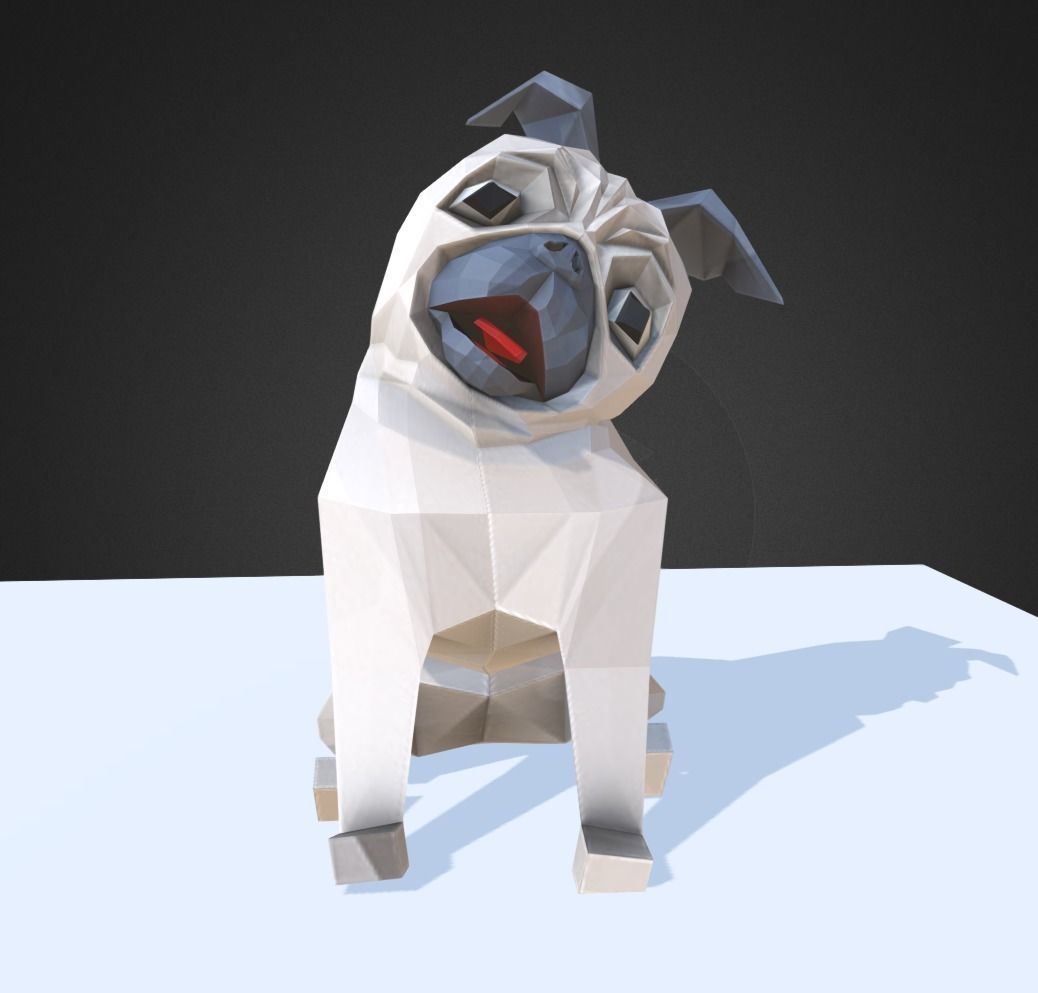 Dog Pug Low-poly 3D model_2