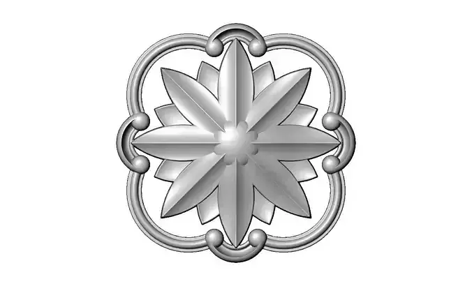 Rounded square carved scroll frame and faceted rosette relief 3D print model