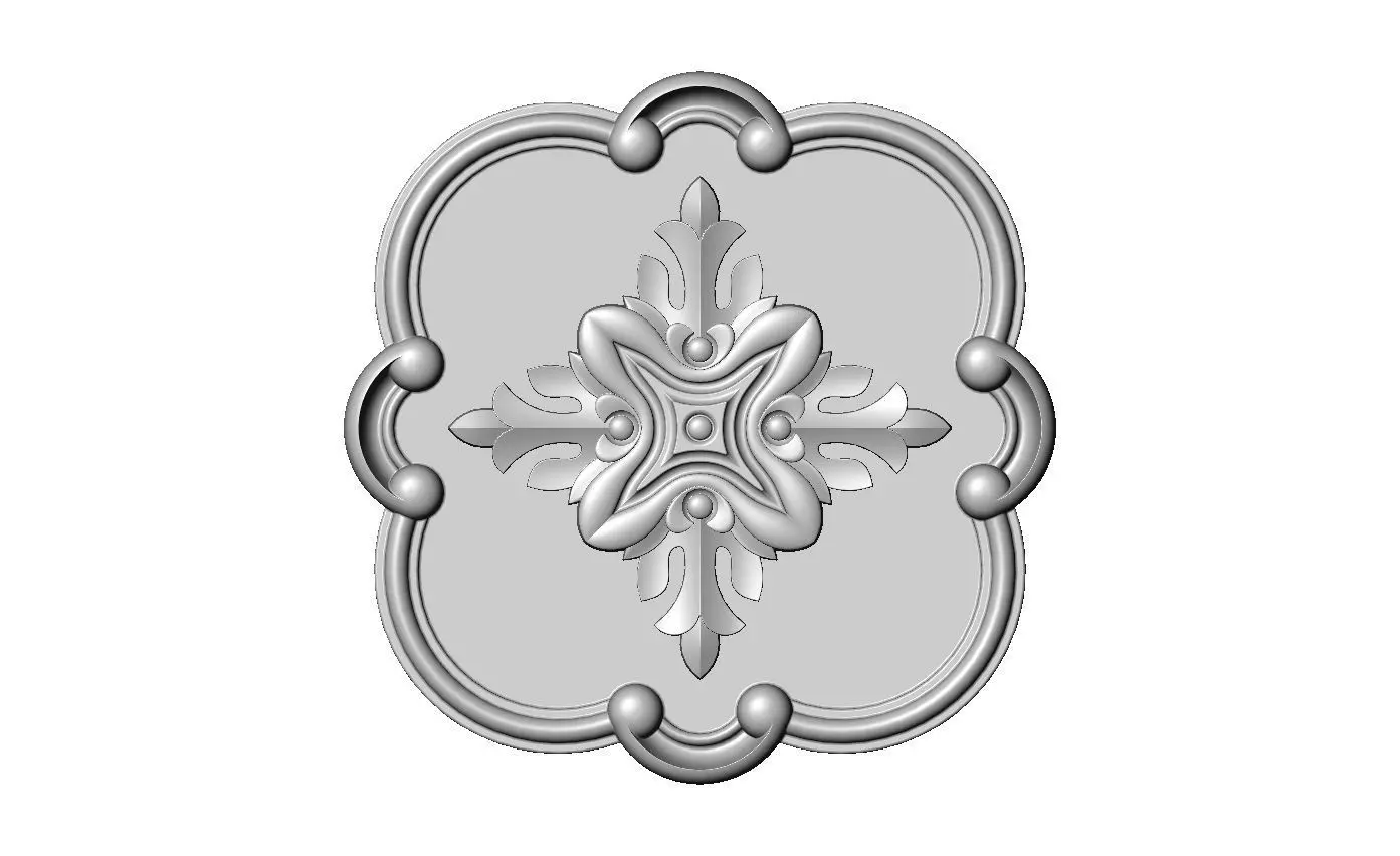 Rounded square floral carving detailed scrolls frame rosette 3D print model_1