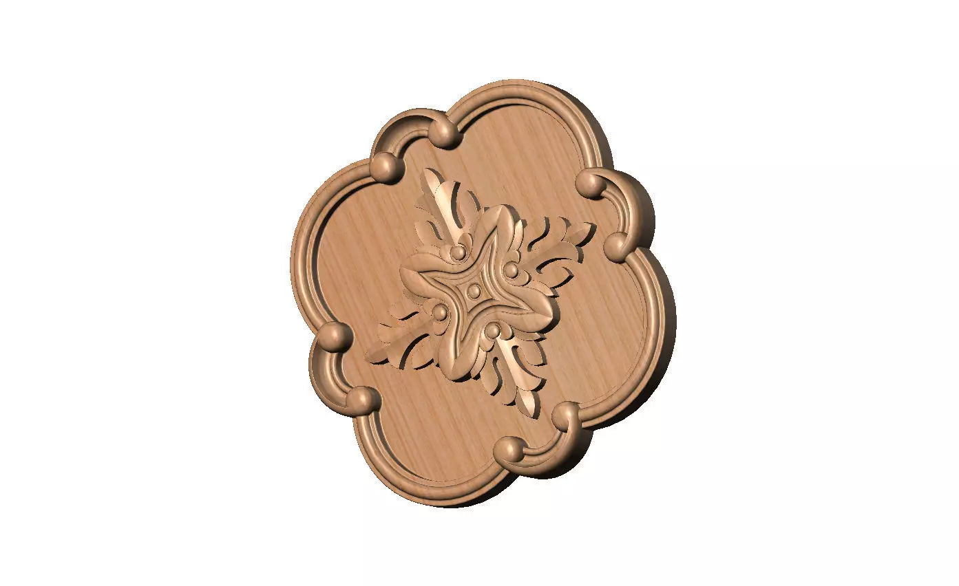 Rounded square floral carving detailed scrolls frame rosette 3D print model_10