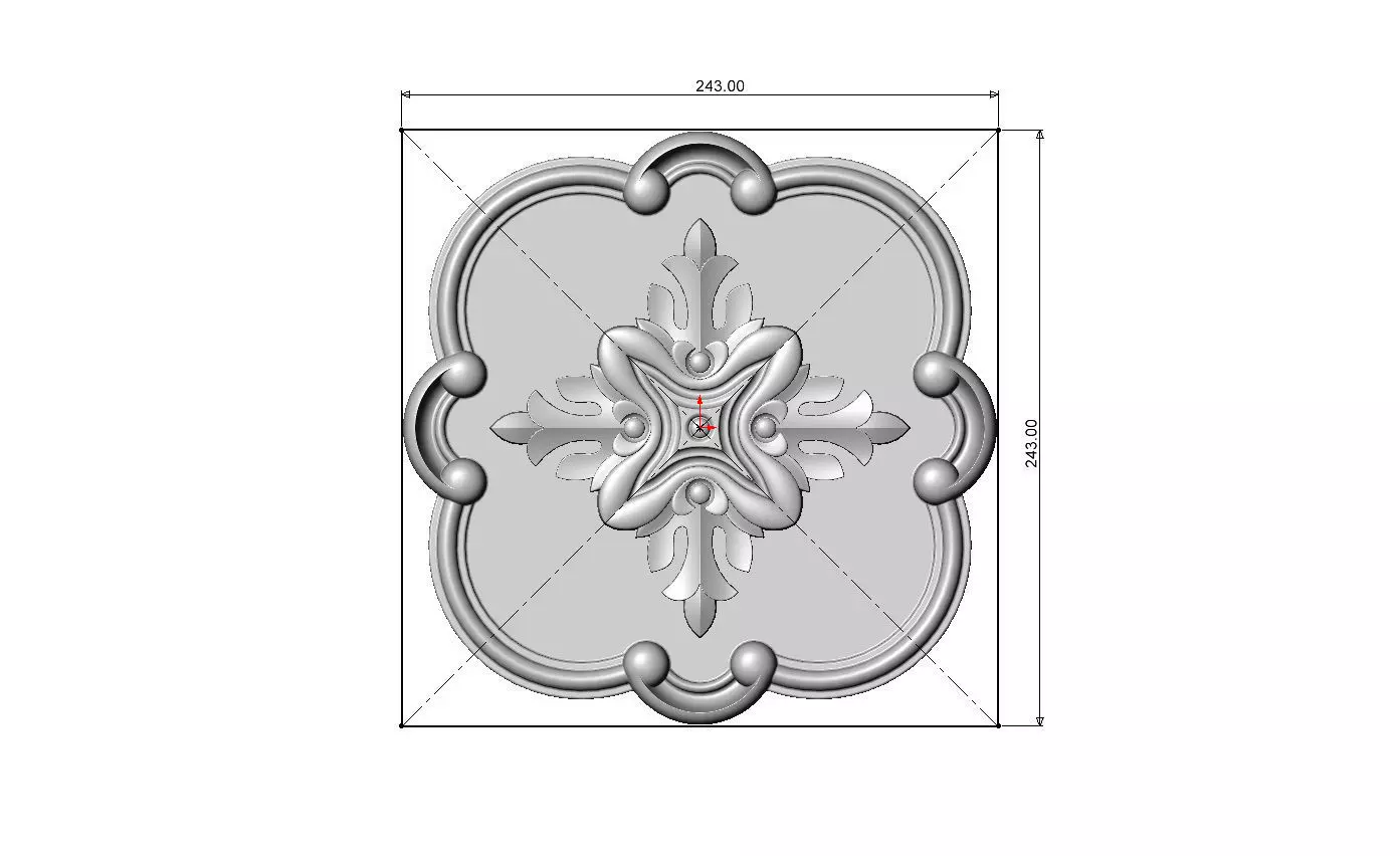 Rounded square floral carving detailed scrolls frame rosette 3D print model_6