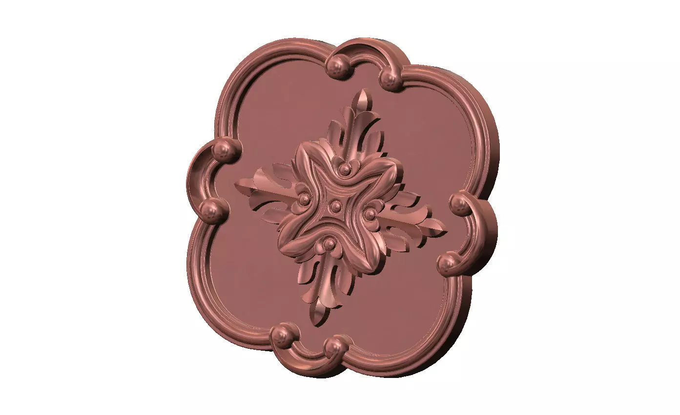 Rounded square floral carving detailed scrolls frame rosette 3D print model_12