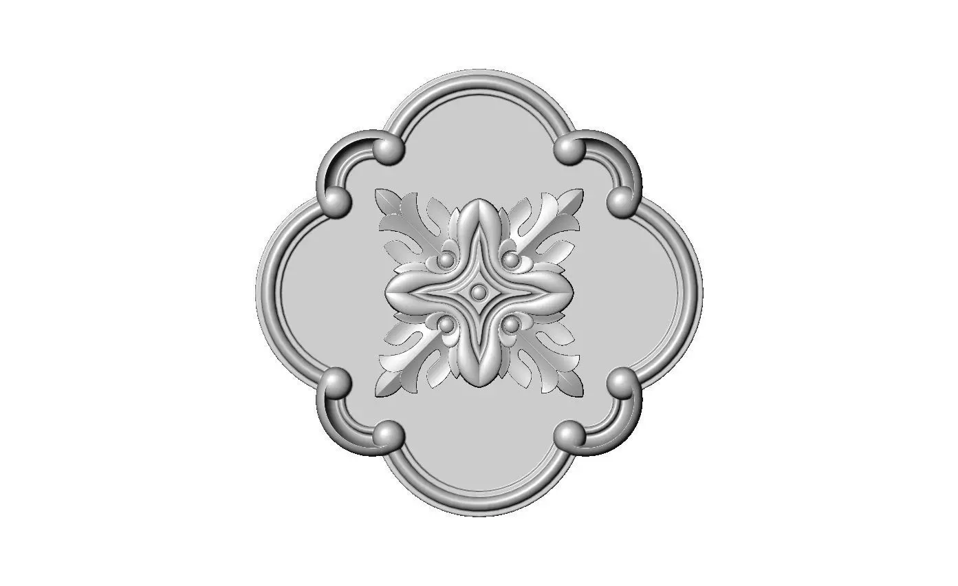 Rounded square floral carving detailed scrolls frame rosette 3D print model_2