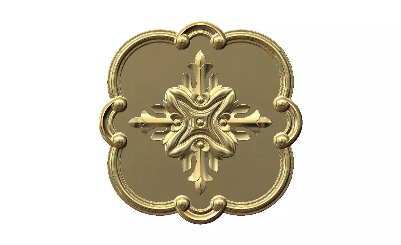 Rounded square floral carving detailed scrolls frame rosette 3D print model_11