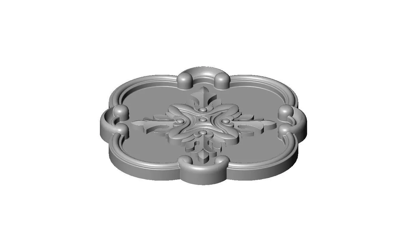 Rounded square floral carving detailed scrolls frame rosette 3D print model_4