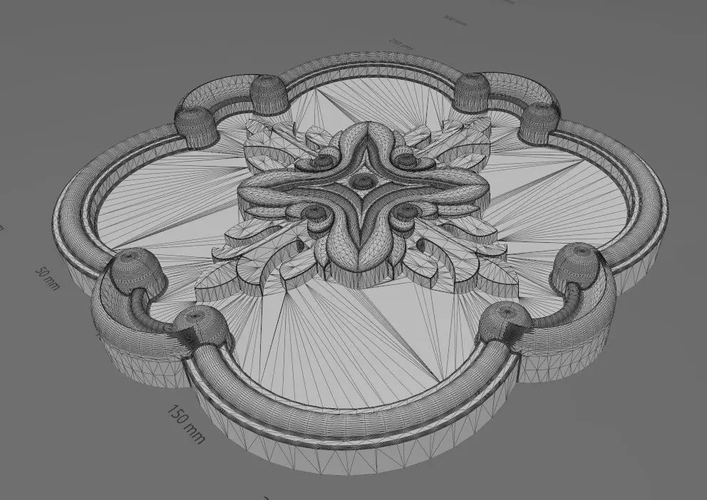 Rounded square floral carving detailed scrolls frame rosette 3D print model_14
