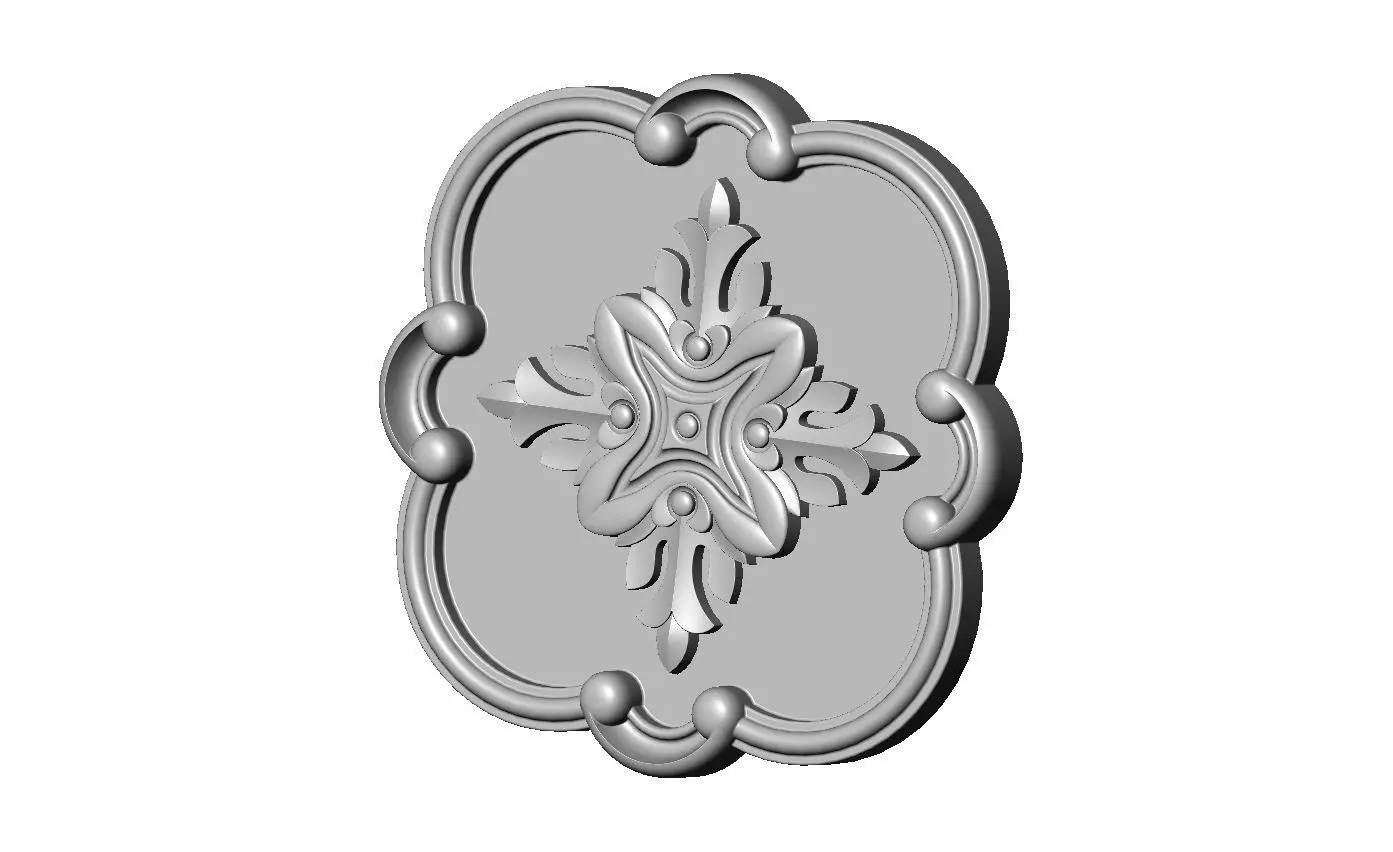 Rounded square floral carving detailed scrolls frame rosette 3D print model_0