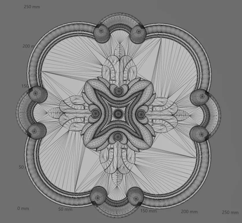 Rounded square floral carving detailed scrolls frame rosette 3D print model_13