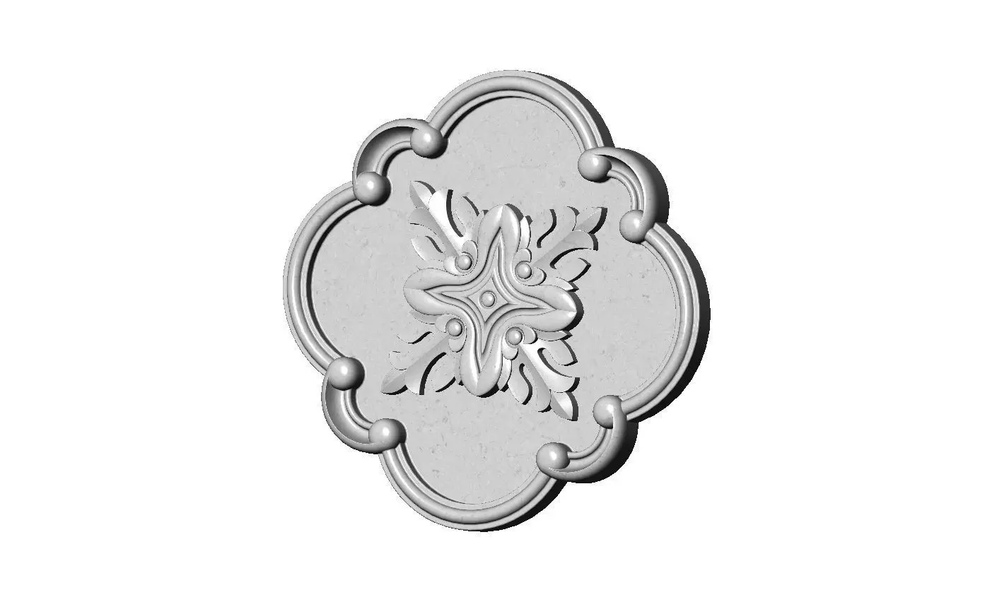 Rounded square floral carving detailed scrolls frame rosette 3D print model_8