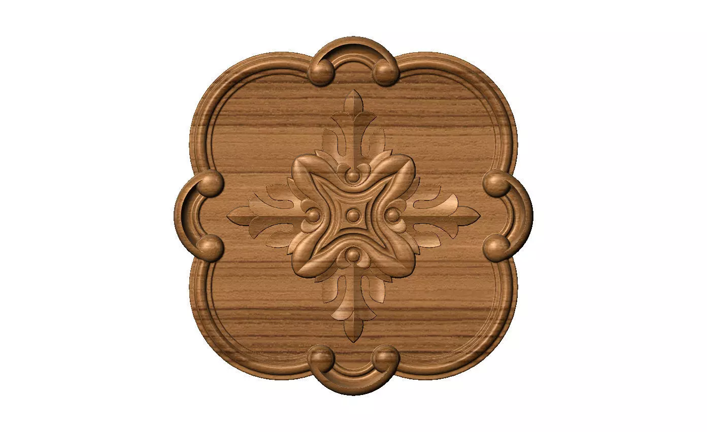 Rounded square floral carving detailed scrolls frame rosette 3D print model_9