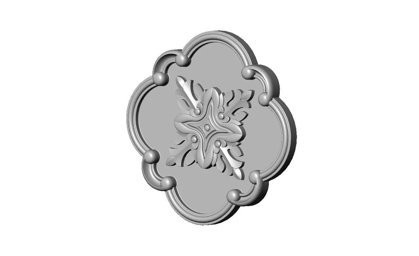 Rounded square floral carving detailed scrolls frame rosette 3D print model_3