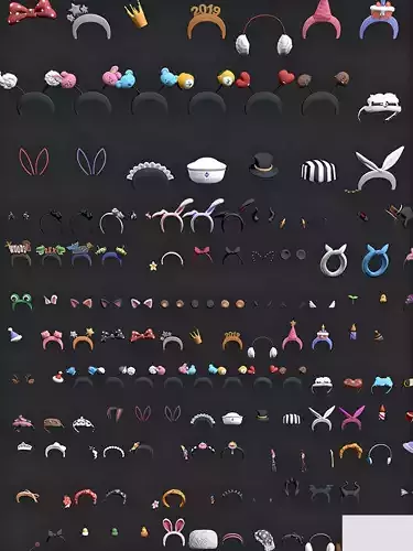 Many Low poly Cartoon Headwear Bow Ears Crown Hat Headband
