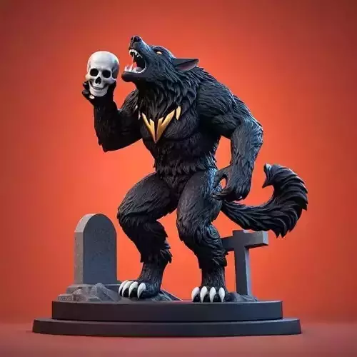 2319   Werewolf Howling with Skull  3D Model  magic