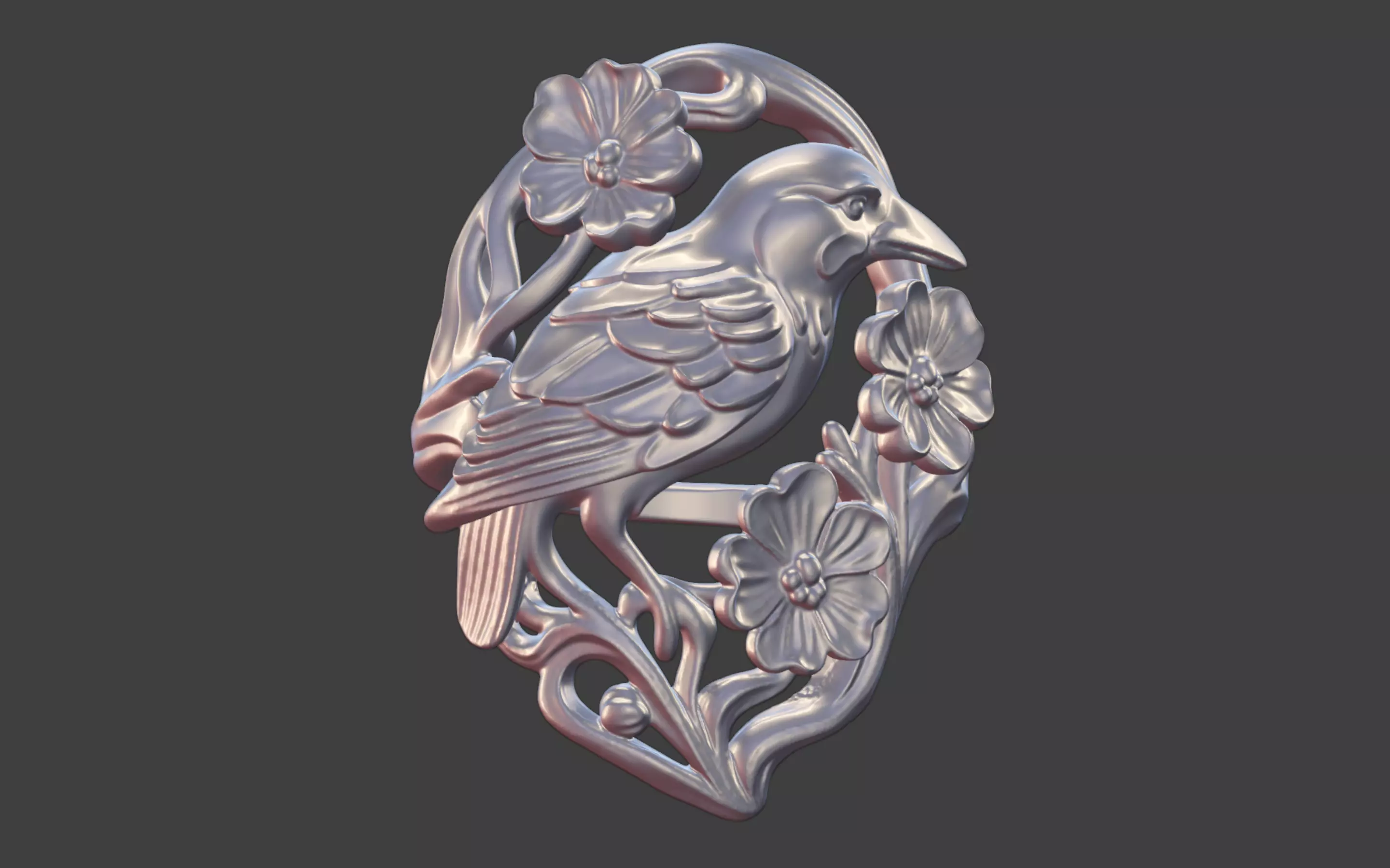 art nouveau floral crow ring nature inspired 3D print model