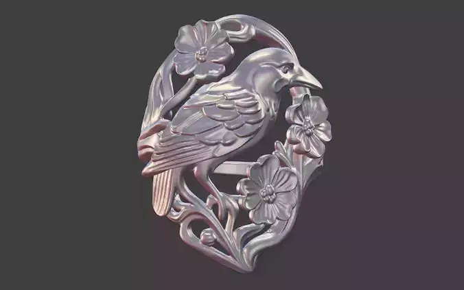 art nouveau floral crow ring nature inspired