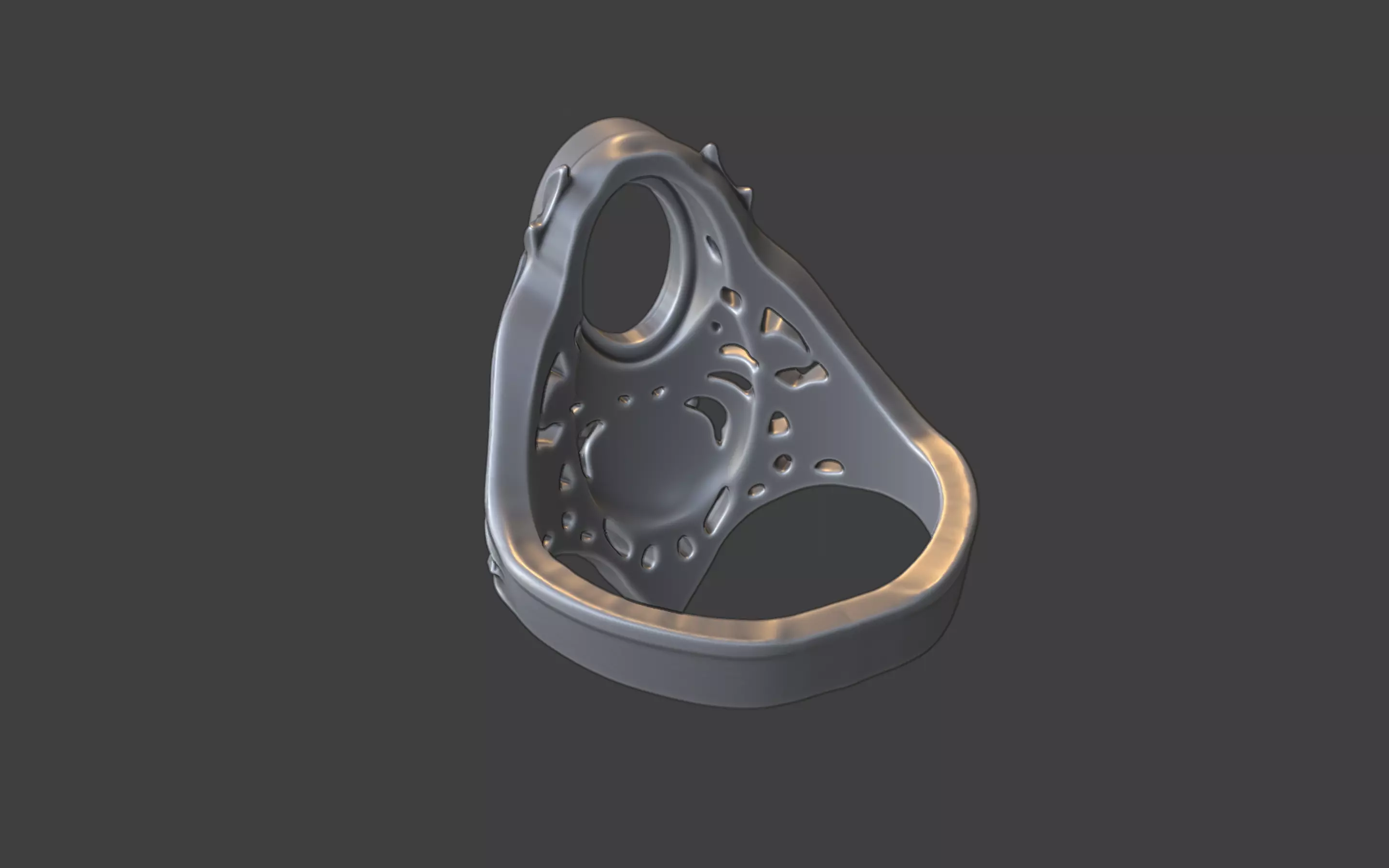 floral scrollwork ring with face and gemstone 3D print model_17