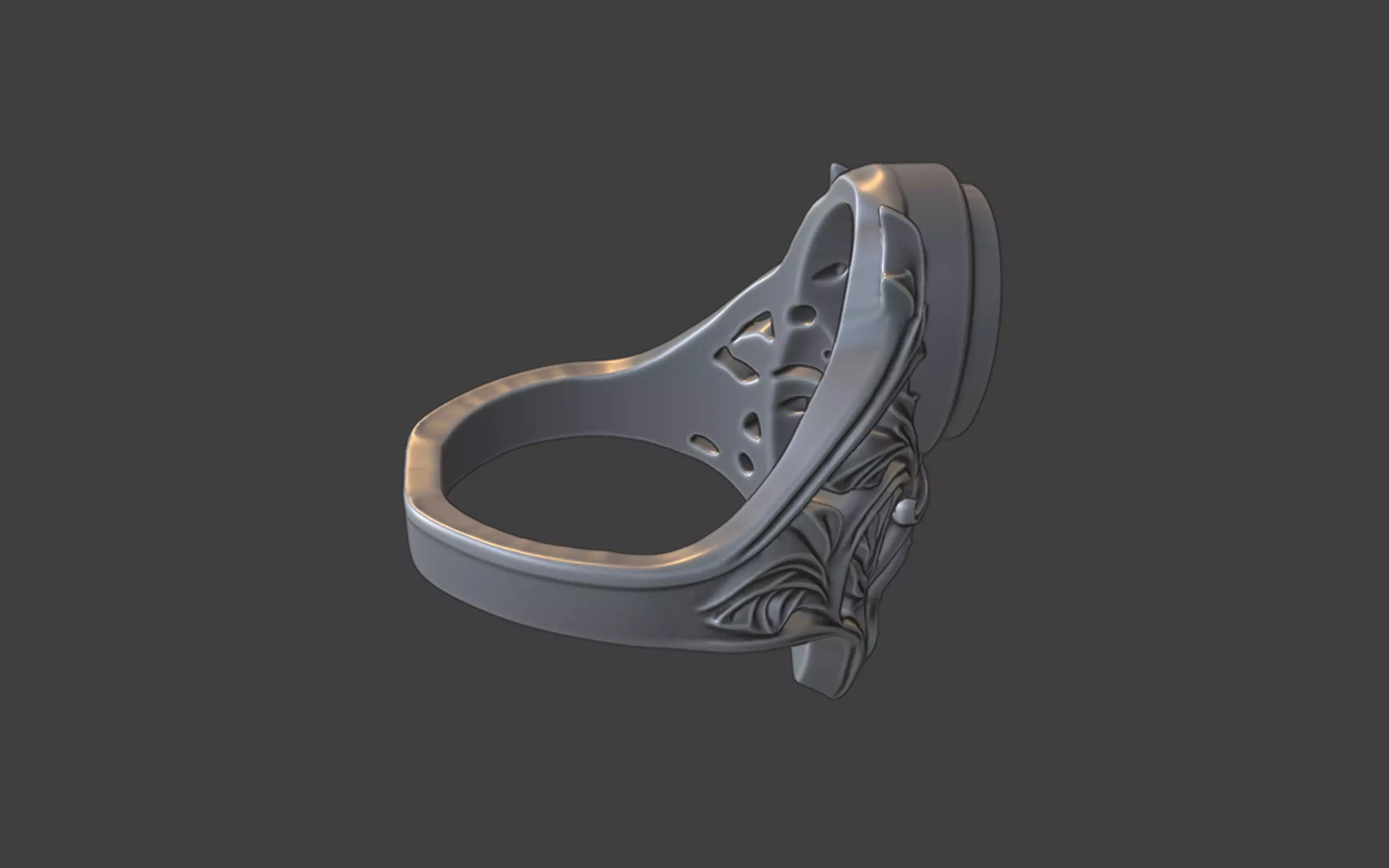 floral scrollwork ring with face and gemstone 3D print model_20