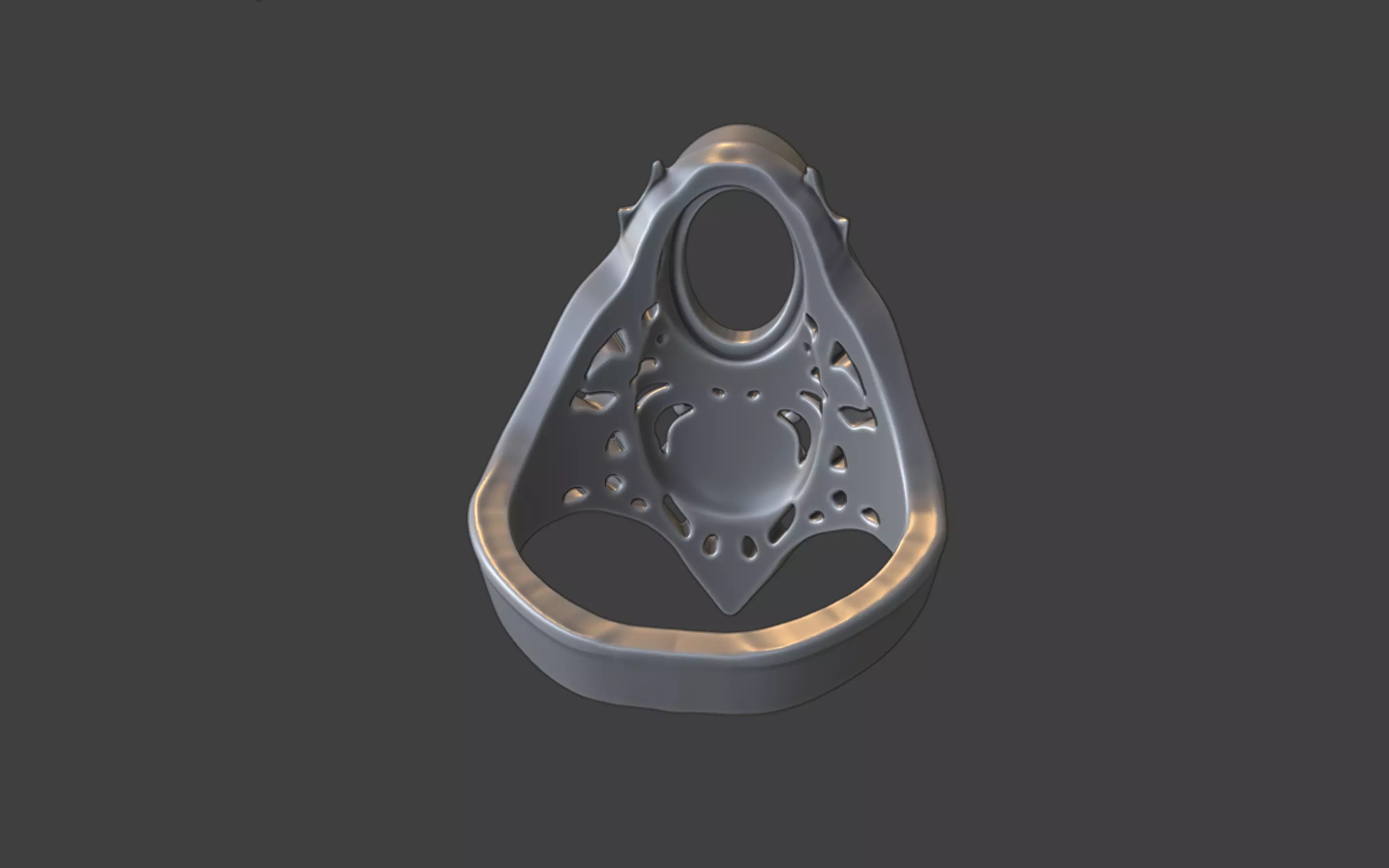 floral scrollwork ring with face and gemstone 3D print model_6