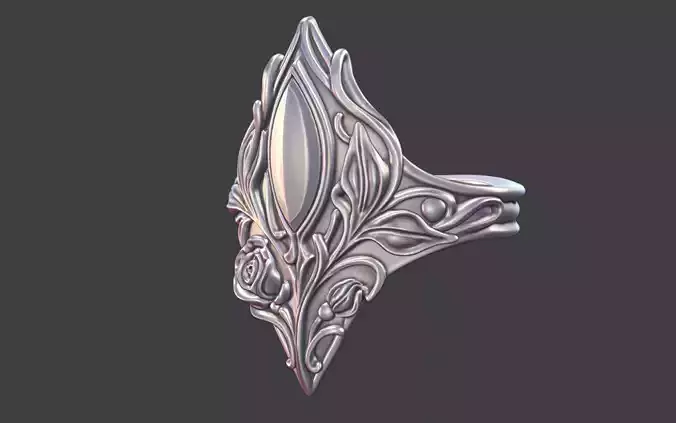 floral goth gemstone ring v1