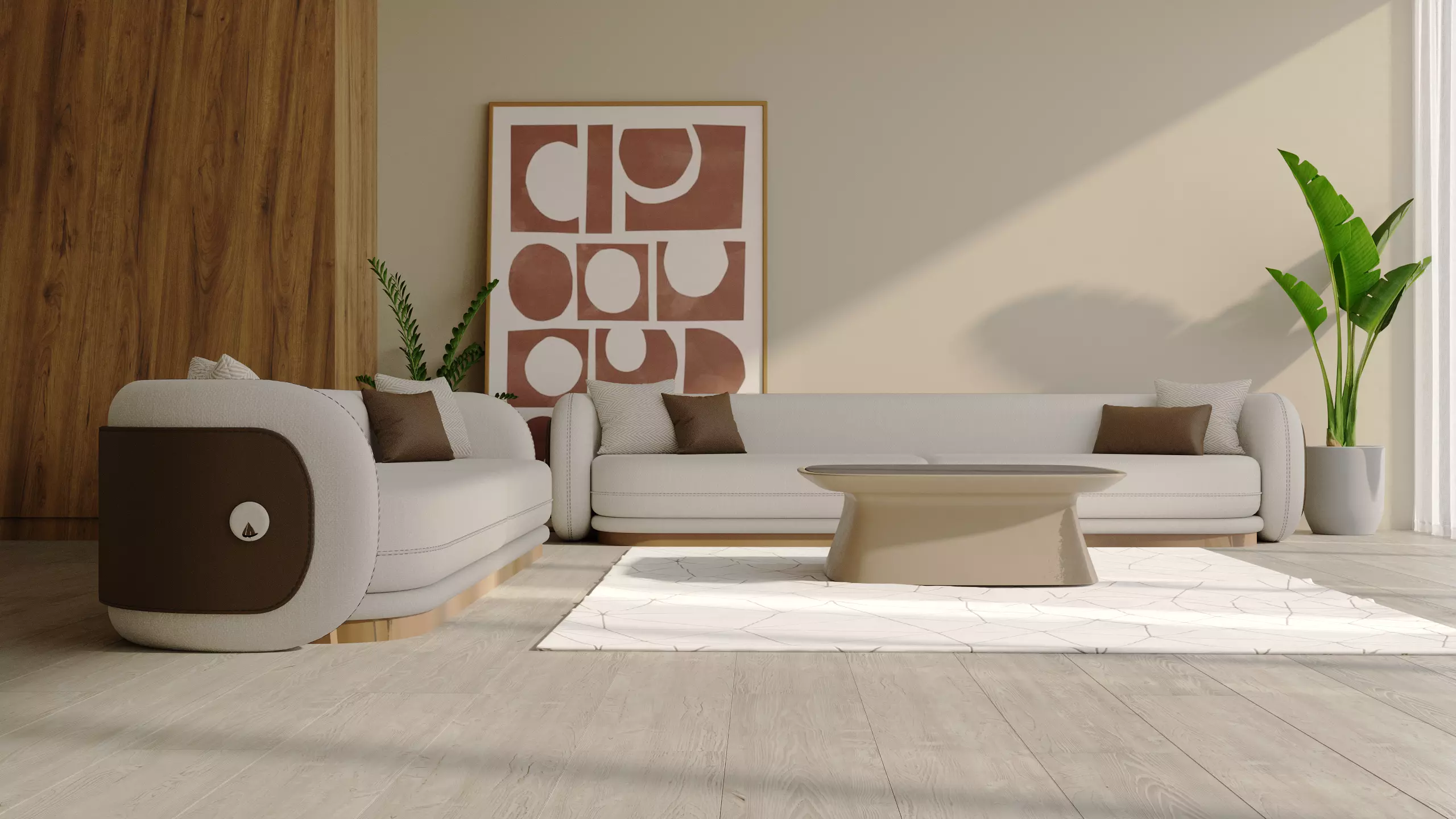 Modern Minimalist Sofa Set in Warm Neutrals 3D model_0