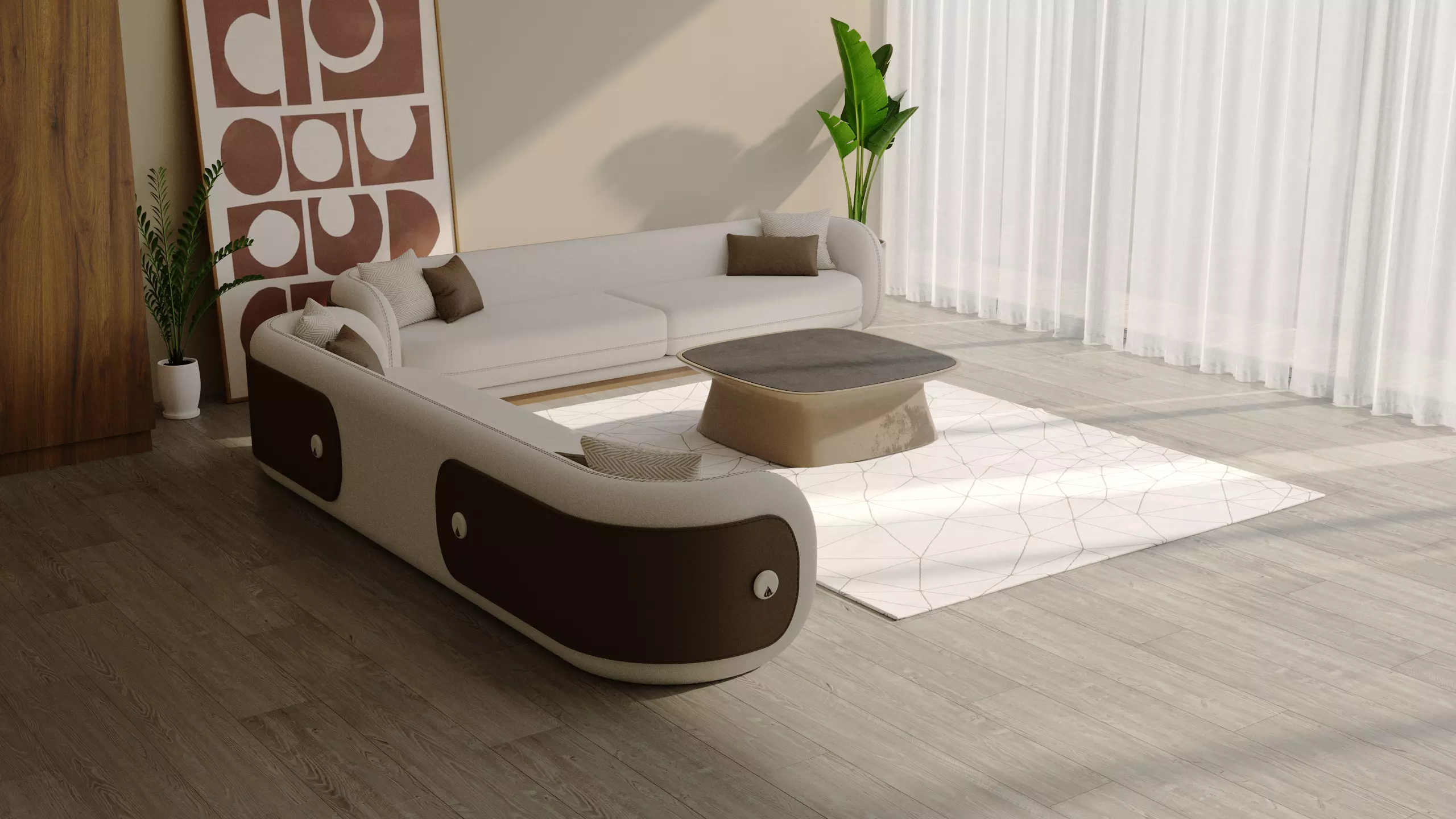 Modern Minimalist Sofa Set in Warm Neutrals 3D model_1