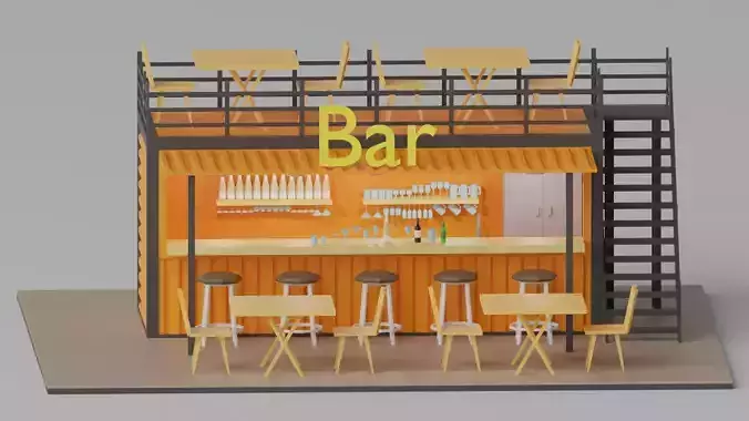 Cartoon Container Bar Low Poly 3D model