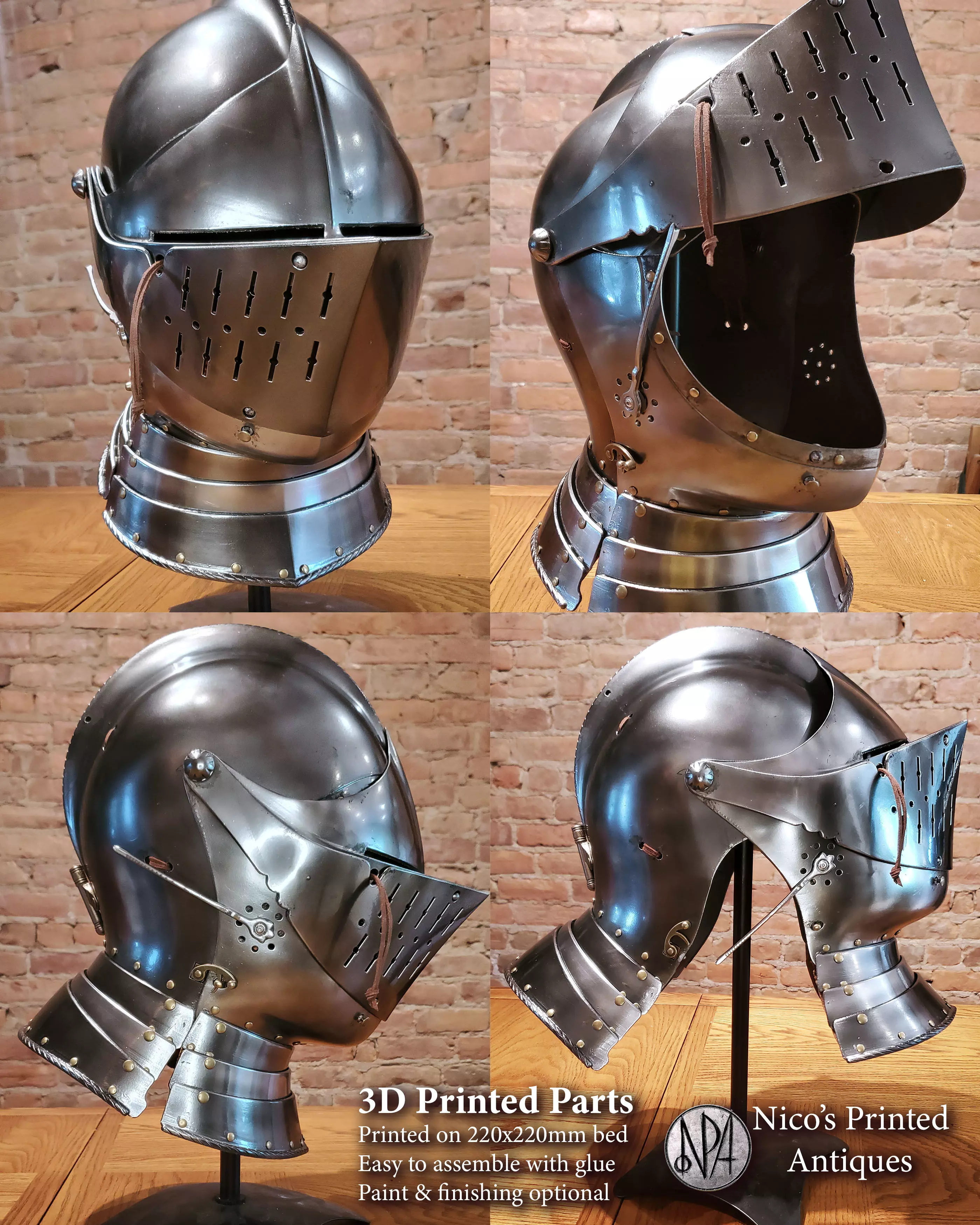Wearable Close Helmet 16th Century Knight Armor 3D print model_2