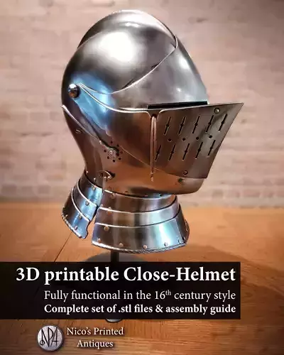 Wearable Close Helmet 16th Century Knight Armor 3D print model