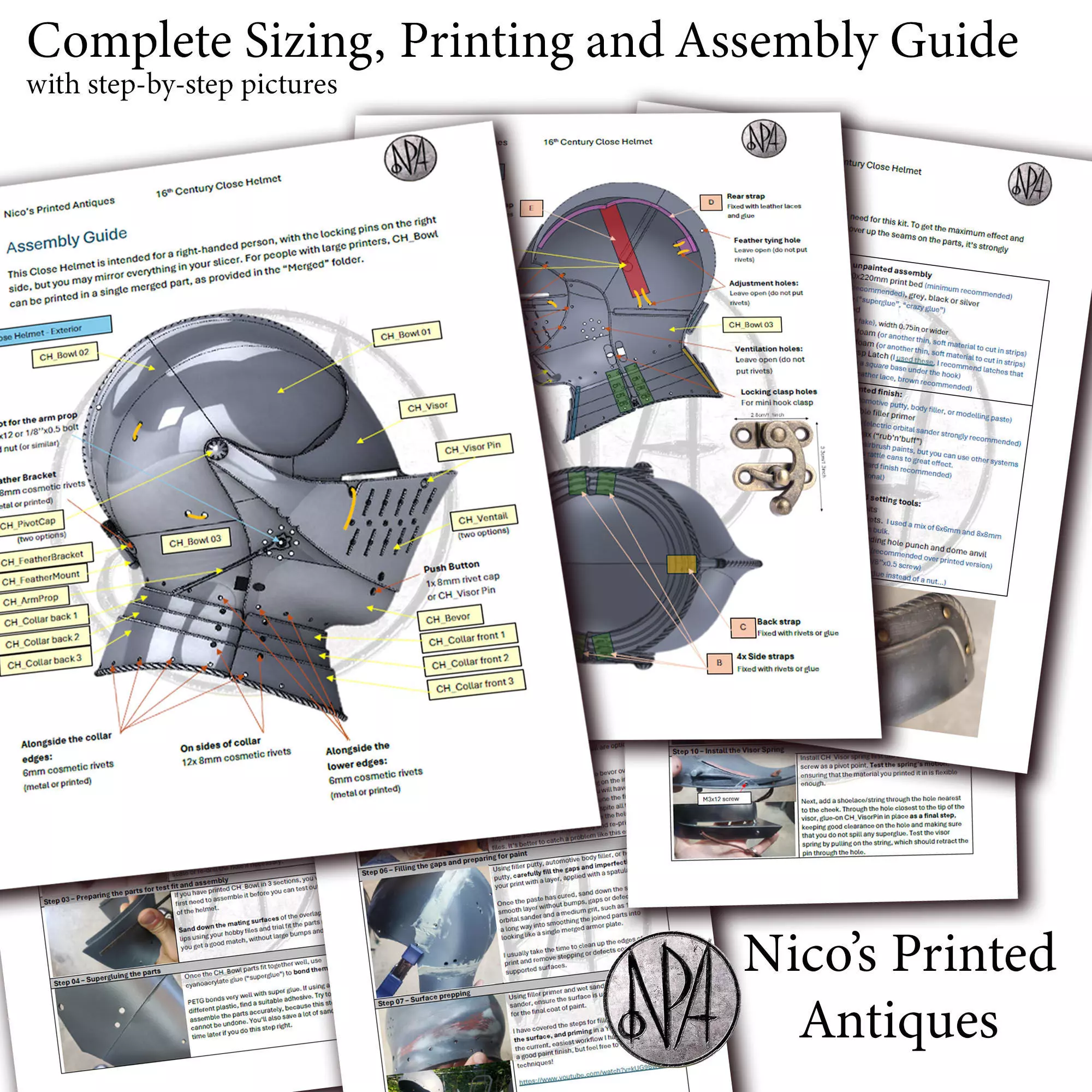 Wearable Close Helmet 16th Century Knight Armor 3D print model_3