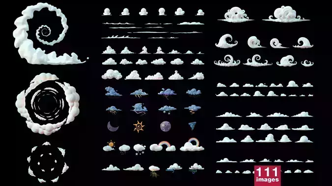 Stylized Cartoon Clouds and Weather Icons Pack - PNG Textures Texture