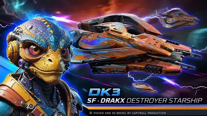 DRAKX - ALIEN Destroyer DK3 Low-poly 3D model