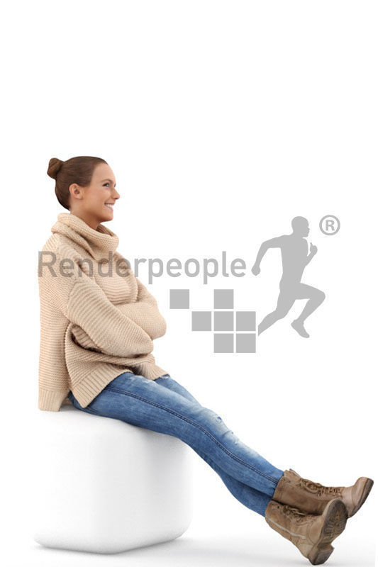 Julia 0264 Sitting Smiling Woman Wearing A Sweater 3D model_3