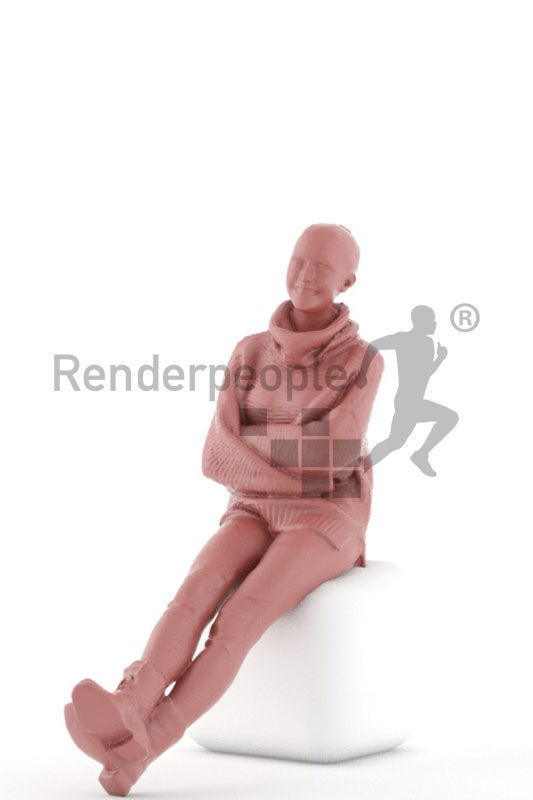 Julia 0264 Sitting Smiling Woman Wearing A Sweater 3D model_2