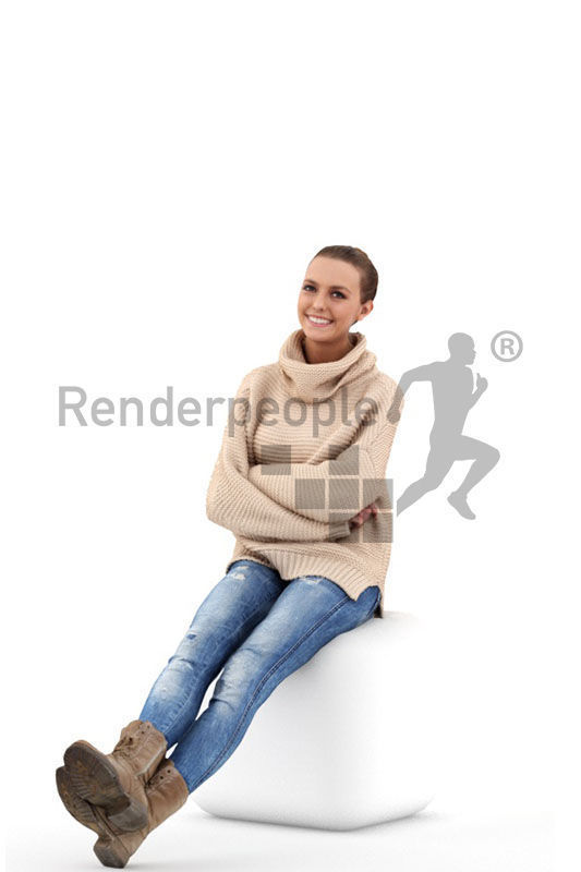Julia 0264 Sitting Smiling Woman Wearing A Sweater 3D model_1