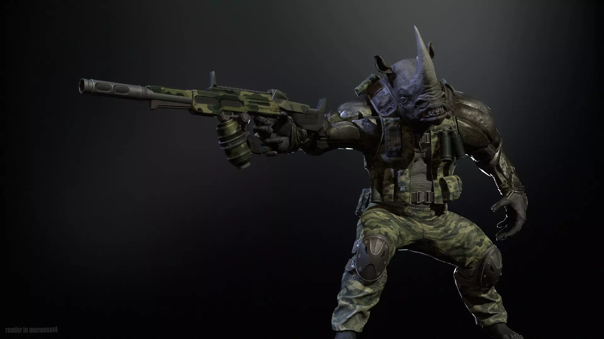 Rhino Soldier Low-poly 3D model_2