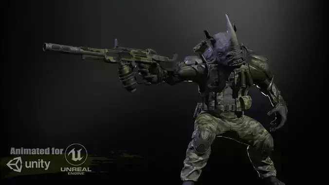 Rhino Soldier Low-poly 3D model