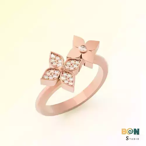 Gold Flower Minimalist Women Ring 3D Print Model 3DM STL OBJ FBX
