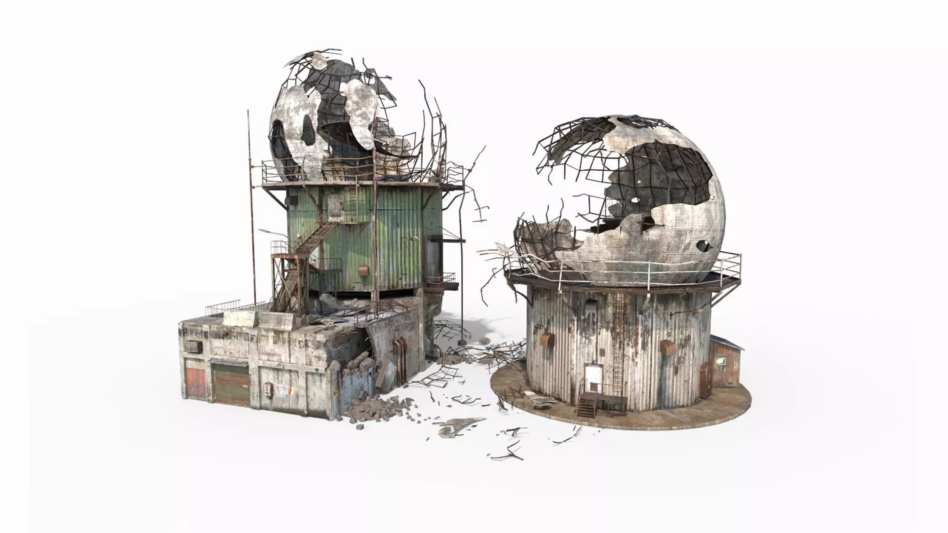 Damaged Old Radars 3D model_0