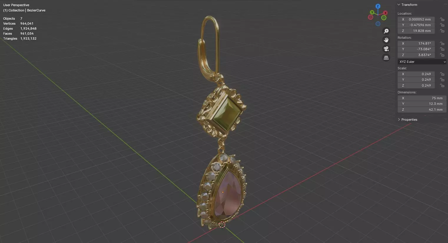 Golden Aurelis earrings 3D model jewelry 3D model_25