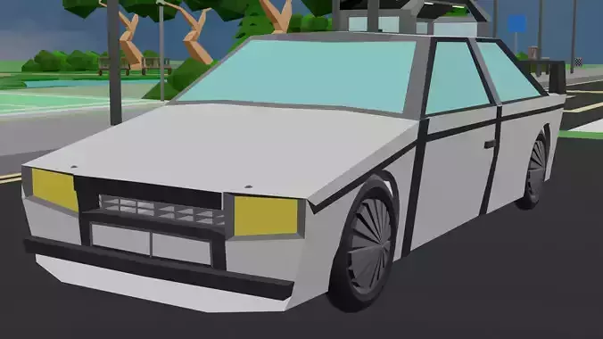 low poly stylized classic sportscar Low-poly 3D model