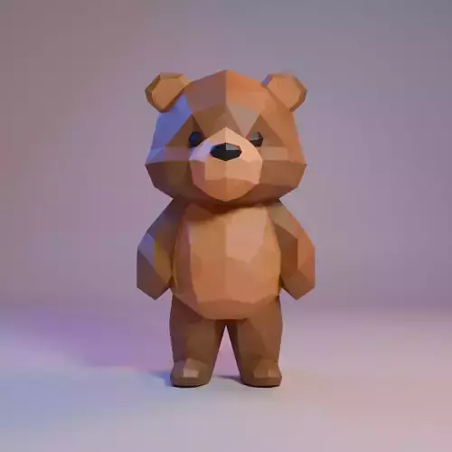 Low Poly Stylized Standing Teddy Bear Low-poly 3D model