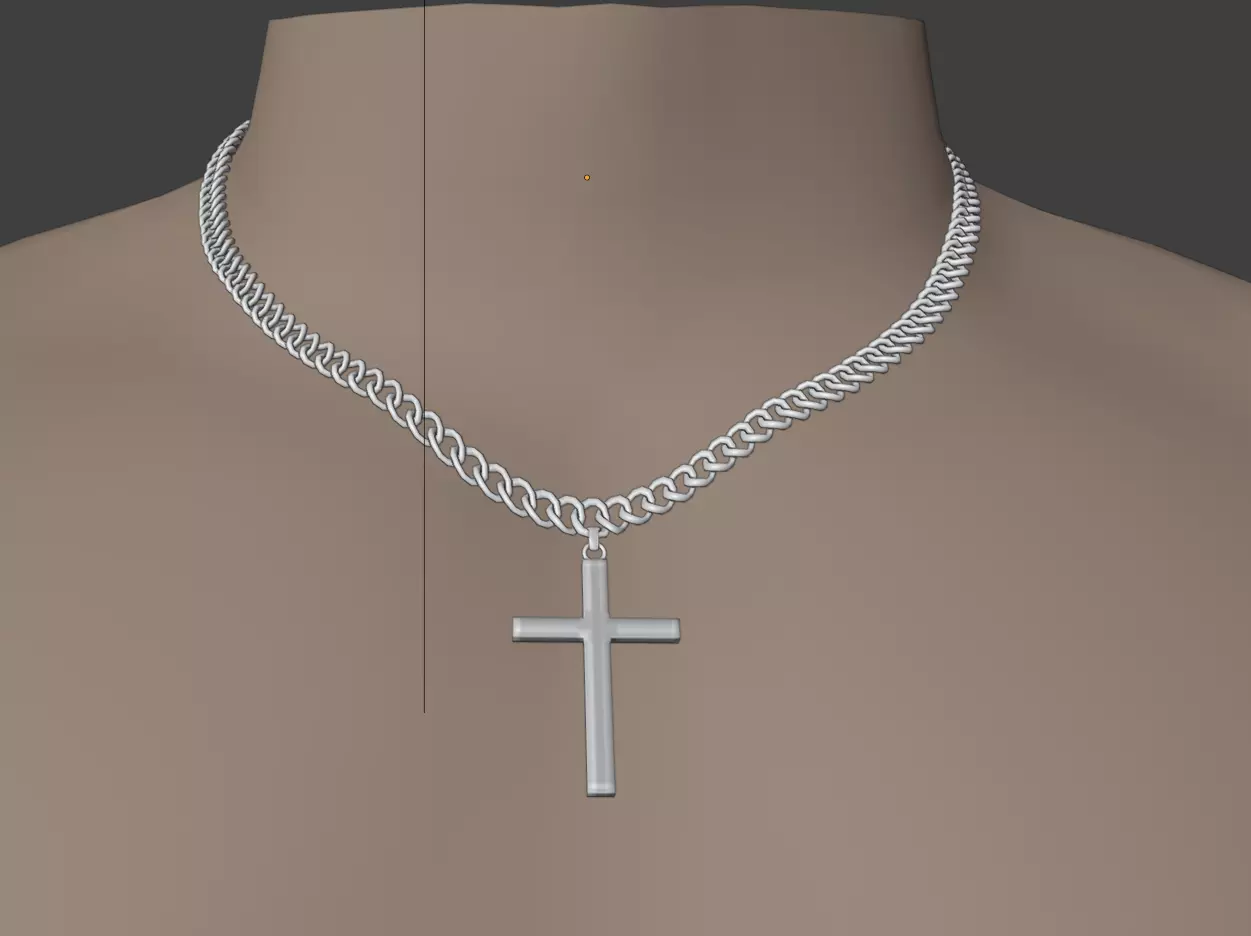 Chain with Cross Pendant Low-poly 3D model_1